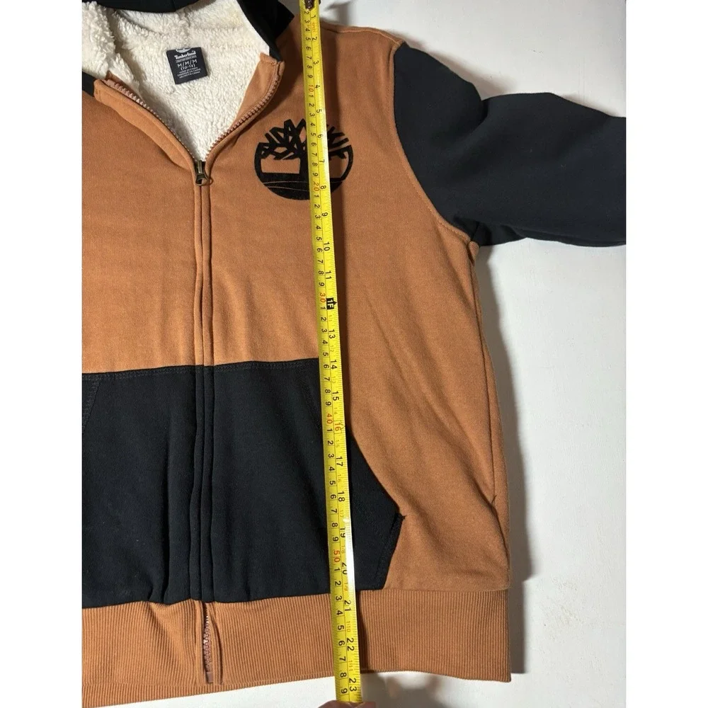 Timberland Full Zip Fleece Lined Pocket Hoodie Soft Brown/Black Youth Medium